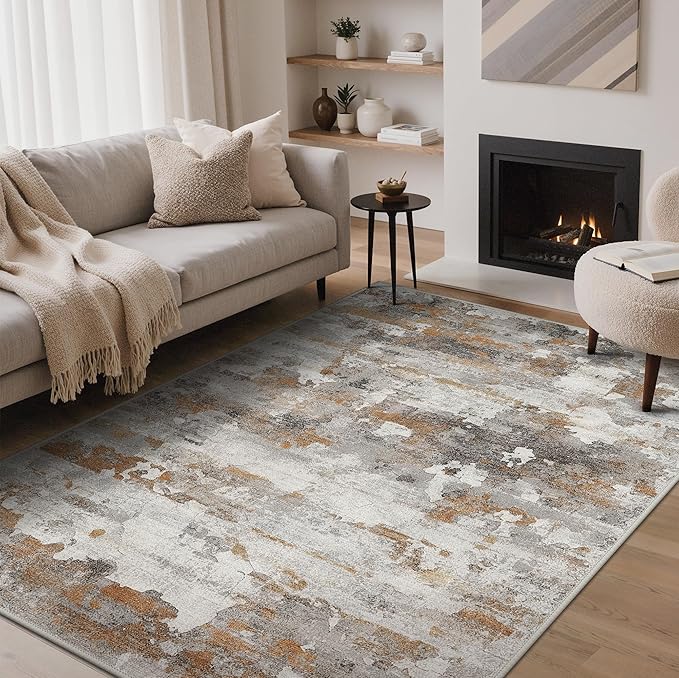 GENIMO Washable Rugs 5x7 Area Rugs for Living Room Bedroom, Modern Lightweight Rug Ultra Soft Indoor Area Rugs 5x7 for Dining Room, Low Pile Carpet with Non Slip Backing, Grey Brown Beige