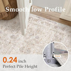 5x7 Area Rug Beige Washable Vintage Living Room Carpet Bedroom Indoor Non Slip Soft Low Pile Thin Stain Resistant Distressed Accent Throw Rug for Dining Office Nursery
