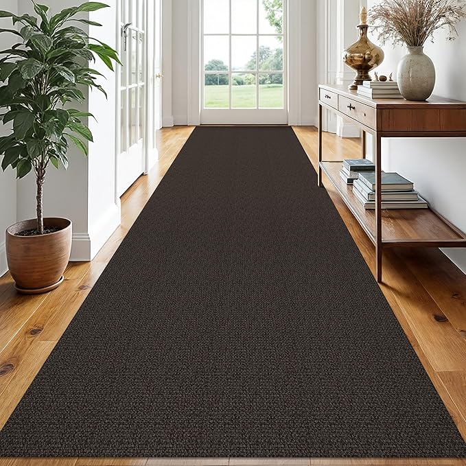 EARTHALL Extra Long Runner Rug 3x16 Ft Washable Runners for Hallways Cotton Non Slip Entryway Runner Braided Kitchen Runner Indoor Outdoor Carpet Runners for Hotels, Hall, Stair, Taupe/Coffee