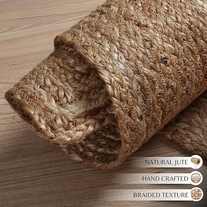 Ramanta Home Hand Woven Jute Braided Rug 2'x3' - Natural, Boho Reversible Floor Carpet for Living Room, Farmhouse Accent Rugs for Kitchen, Nursery, Kids Room, Bedroom, Patio - 24X36 Inch