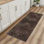 GENIMO 2x10 Runner Rugs for Hallway, Machine Washable Rugs Non Slip Vintage, Low Pile Lightweight Soft Runner Rug for enrtyway, Corridor, Home, Office, Kitchen, Charcoal Brown
