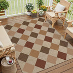 3x5 Checkered Easy Jute Outdoor Patio Rug Washable Area Rugs for Living Room Entryway Diamond Indoor Outdoor Mat Farmhouse Neutral Non Slip Brown-Beige Door Carpet for Backyard Bedroom