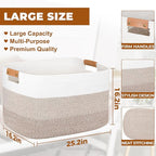 danpinera 108L Large Blanket Basket for Living Room, Woven Storage Basket with Leather Handles, Cotton Rope Storage Organization in Nursery for Toys & Clothes 25 ''* 16 ''*16 '', Gradient Brown