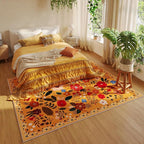 Rugcomf Living Room Rug 5x7 Rug Machine Washable Boho Area Rug Non Slip Floral Vintage Low Pile Large Rugs for Living Room, Bedroom, Farmhouse, Dining Room, Kids Playroom(Yellow)