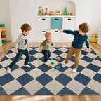 GarveeHome Checkered Easy Jute Area Rug 10x13 Machine Washable Non-Slip Stain Resistant Indoor Outdoor Rugs for Living Room, Bedroom, Kitchen, Dining, Patio Farmhouse Style Navy Blue