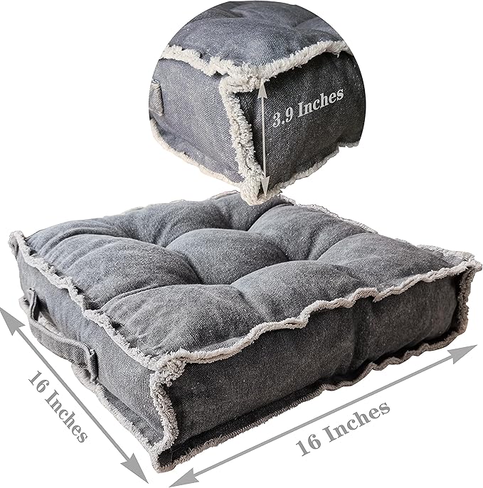 Square Thick Floor Seating Cushions,Solid Thick Tufted Cushion Meditation Pillow for Sitting on Floor,Tatami Pad for Guests or Kids Reading Nook, oga Living Room Sofa Balcony Outdoor(Darkgray)