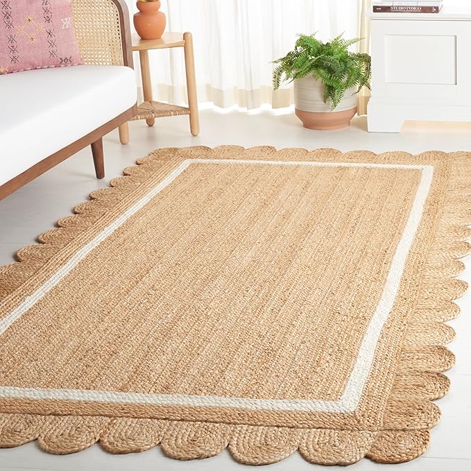 SAFAVIEH Natural Fiber Collection Area Rug - 6' Square, Natural & Ivory, Rustic Farmhouse Style, Handmade Jute, Ideal for The Living Room, Bedroom, Dining Room (NF896A-6SQ)