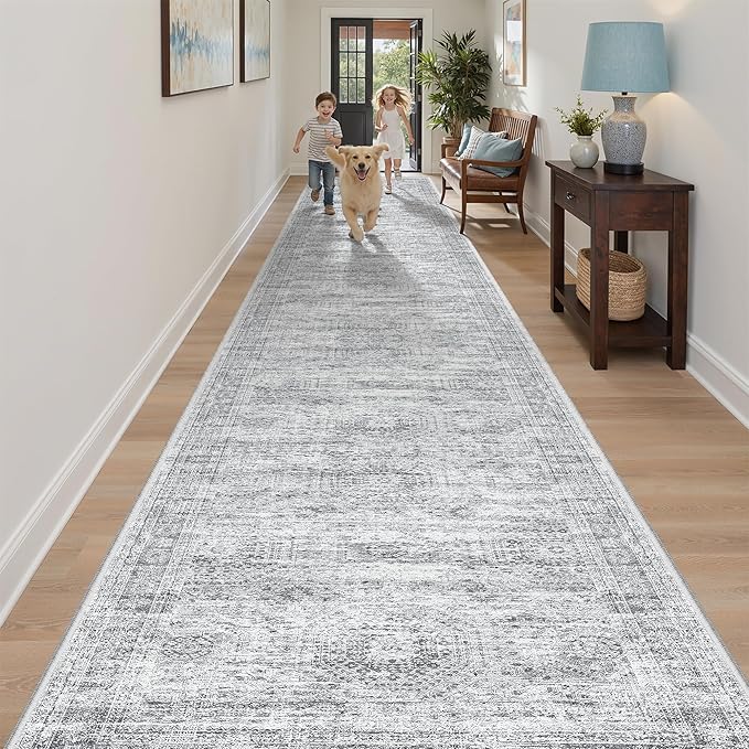 3x20 Hallway Runner Rug - Extra Long Carpet Runners for Hallways 20ft Non Slip Stain Resistant Rugs Runner for Living Room Bedroom 20 Feet Floor Carpet for Kitchen, Grey