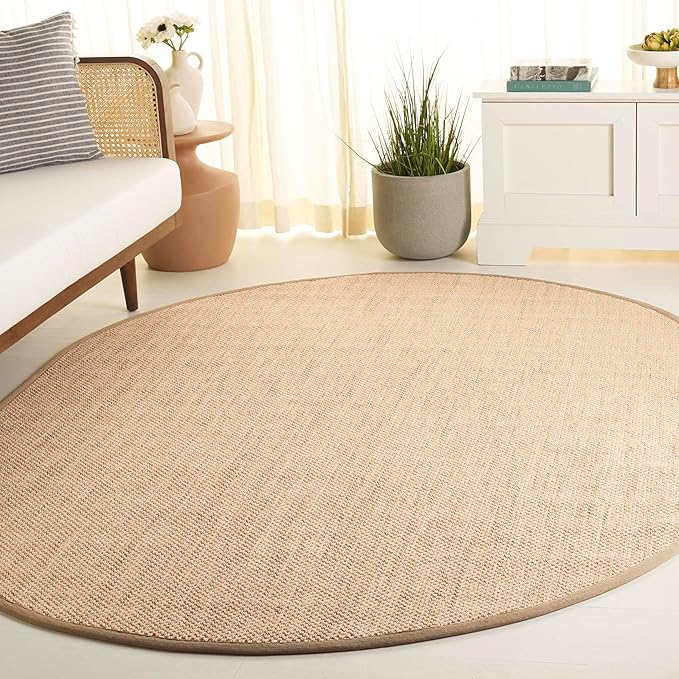 SAFAVIEH Area Rug 6x8 Oval - Natural Fiber Collection - Maize & Linen Color, Sisal, Woven Design with Border (NF141B)
