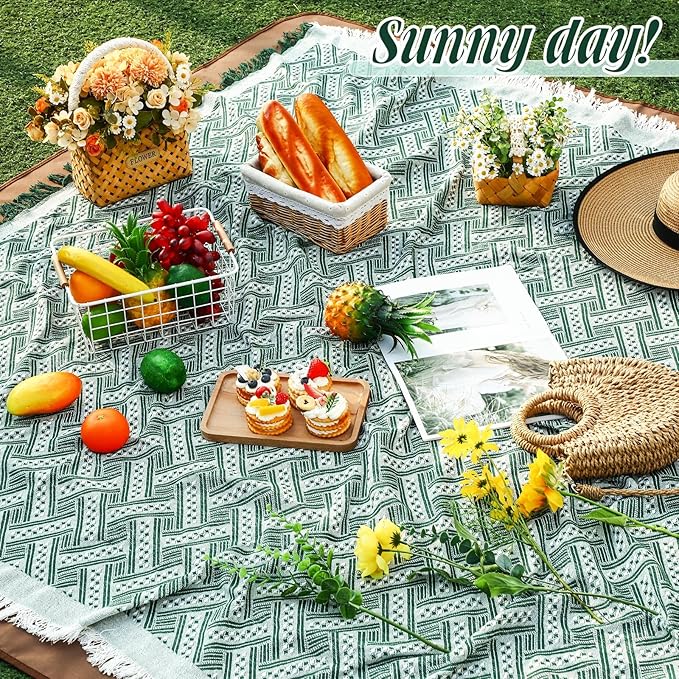 VitalCozy Waterproof Picnic Blankets 71×71 inch Outdoor Blanket Foldable 2 in 1 Double Layer Sandproof Beach Mat with Carry Strap for Camping Lawn Park Beach Grass(Green)