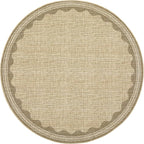 Scalloped Jute Print 4 ft Round Rug Washable Non-Slip Soft Ultra-Thin Small Circle Modern Cottage Core Solid Tan Carpet for Entryway Kitchen Bedroom Nursery Dining Room Tan