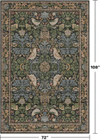Washable Living Room Rug 6x9 - Dark Floral Nature Rugs for Bedroom, Dining Room Kitchen Table Rug for Under Table, Office, Stain Resistant Non-Slip Large - Brown/Dark Green