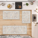 Washable Kitchen Rug Set of 3: Boho Non-slip Soft Stove Sink Mat Light Weight Stain Resistant Carpet for Dog Bowl Area Comfort Tile/Hardwood Floors Protection Mat for Entryway Foyer(2x3+2x4+2x5,Beige)