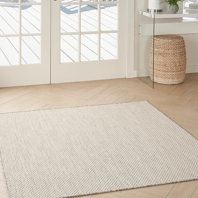 Nourison Home Courtyard Ivory Silver 4' x Square Area Rug - Easy Clean, Non Shedding, Bed Room, Living Room, Dining Room, Kitchen (4' x Square)