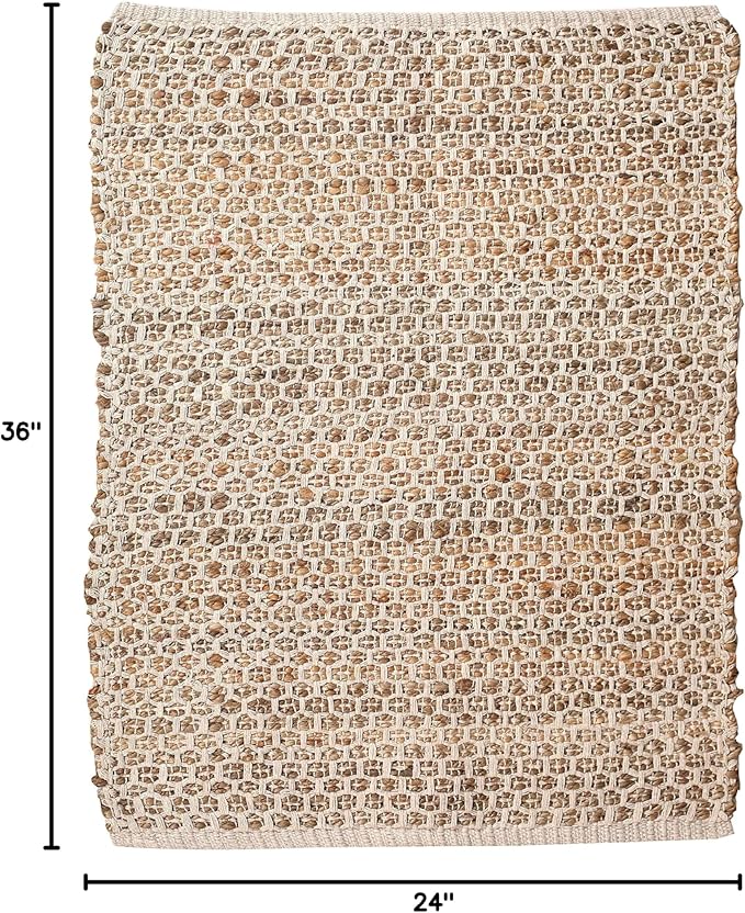 Jute Cotton Hand Woen Rug 2x3 Feet - Natural, Farmhouse Boho Neutral Fiber Floor Rugs Ideal for Entryway, Kitchen, Bedroom, Nursary Room | Beige Reversible Small Area Door Mat for Indoor Outdoor Use