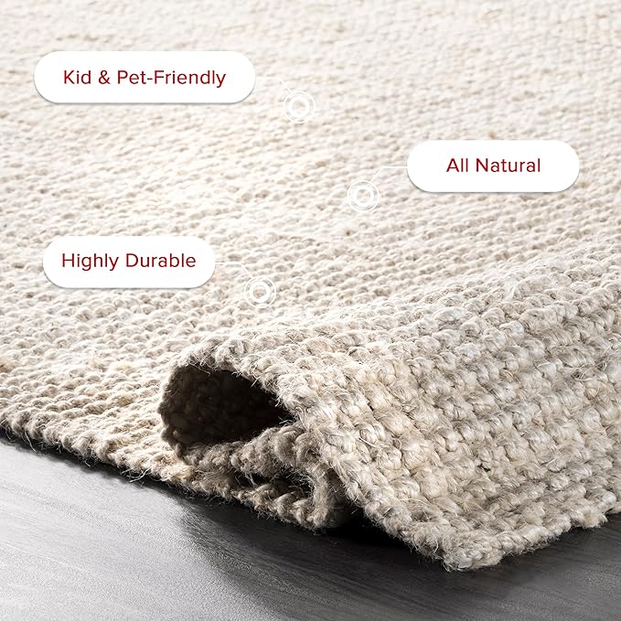 Nuloom Ashli Hand Woven, Off-White, 8'6" x 11'6", Farmhouse, Jute, Soft and Textured, High Traffic, Stain Resistant, Easy Clean, Durable Area Rug for Bedroom, Living Room, Dining, Den, Foyer, Entryway