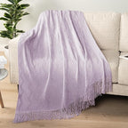 PAVILIA Lavender Purple Knit Throw Blanket for Couch Bed, Soft Knitted Farmhouse Sofa Throw for Living Room, Lightweight Decorative Summer Throw Blanket for Chair, Outdoor Textured Boho Blanket, 50x60