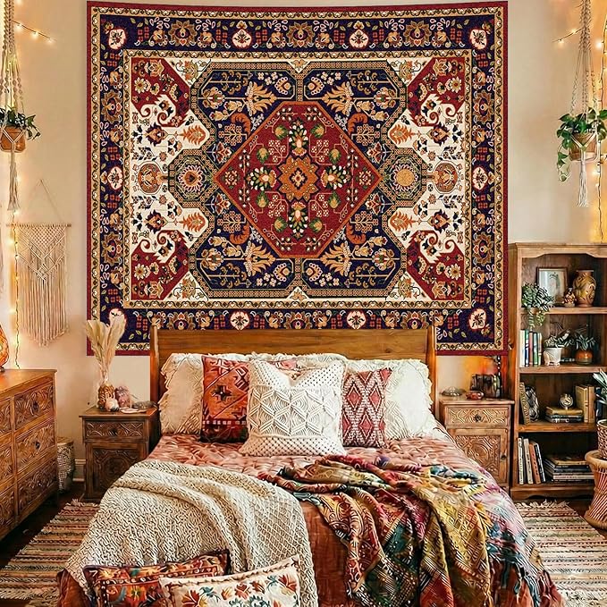 Apdidl Boho Hippie Wall Tapestry for Bedroom Aesthetic, Mandala Indian Bohemian Tapestries Art Decor, Vintage Orange Floral Cool Vertical Wall Hanging for Living Room Dorm 36" X 48"