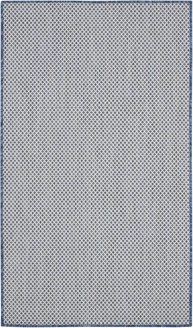 Nourison Home Courtyard Ivory Blue 3' x 5' Area Rug - Easy Clean, Non Shedding, Bed Room, Living Room, Dining Room, Kitchen (3' x 5')
