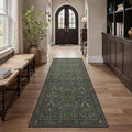 GENIMO Washable Floral Runner Rug 2’6”x7’, Non-Slip Long Hallway Carpet for Entryway, Kitchen, Indoor Floor Use, Vintage Boho Soft Thin Rug Décor, Dark Green