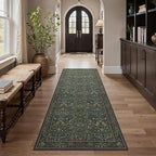 GENIMO Washable Floral Runner Rug 2’6”x7’, Non-Slip Long Hallway Carpet for Entryway, Kitchen, Indoor Floor Use, Vintage Boho Soft Thin Rug Décor, Dark Green