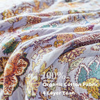 Boho Throw Blanket 60" x 80", 100% Organic Cotton Breathable Ultra Soft Bed Purple Quilt Throw - All Season Luxury Floral Farmhouse Decor Blanket for Sofa Couch Chair and Gift.