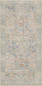 Large 3x6 Entryway Rug Indoor - Washable Non-Slip Low Pile Stain Resistance Ultra Soft Area Rug for Large Kitchen, Bedroom Beside Bed - Vintage Floral Beige Blue Home Decor