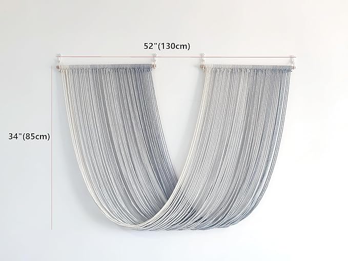 QULBUJ Dip Dye Large Macrame Wall Hanging Tie-Dye Yarn Tapestry Home Boho Wall Decor Ombre Art Headboard Bedroom Living Room 52" Wx34 L,Grey