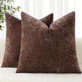 decorUhome Chenille Reddish Brown Spring Euro Sham Throw Pillow Covers 26x26 Inch Set of 2, Decorative Soft Couch Pillow Covers Solid Dyed Accent Farmhouse Neutral Square Pillow Cases for Sofa