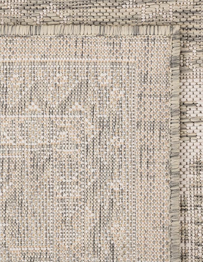 Rugs.com Outdoor Aztec Collection Rug – 13 Ft Square Light Gray Flatweave-Pile Rug Perfect for Living Rooms, Kitchens, Entryways