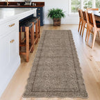 GarveeHome Scalloped Washable Runner Rug 2x8 Runner Modern Non Slip Kitchen Runner Distressed Low Pile Entryway Rug Soft Bathroom Rugs Stain Resistant Carpet for Bedroom Hallway Laundry 2'x8' Taupe