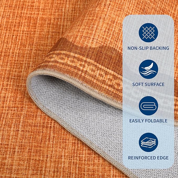 Scalloped Orange Door Mat Indoor Rugs for Entryway Small Rug 2x3 Washable Non-Slip TPE Backing Modern Minimalism Soft Low-Pile Throw Carpet for Bedroom Kitchen Bathroom