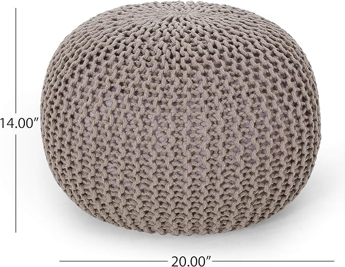 Nahunta Knitted Round Pouf - Cotton - Brown