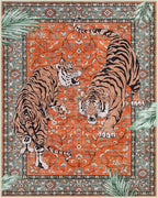 Moynesa Tiger Washable Area Rug, Boho 6x9 Rug for Living Room, Vintage Large Soft Bedroom Rug, Non Slip Ultra Thin Stain Resistant Floor Carpet for Dining Room Home Office, Rust