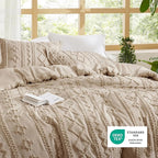 Bedsure Tufted Boho Comforter Set Full Size - Khaki Boho Bed Set, GentleSoft™ 3 Pieces Farmhouse Shabby Chic Embroidery Bedding, Gifts for Woman, Soft Jacquard Full Comforter for All Seasons