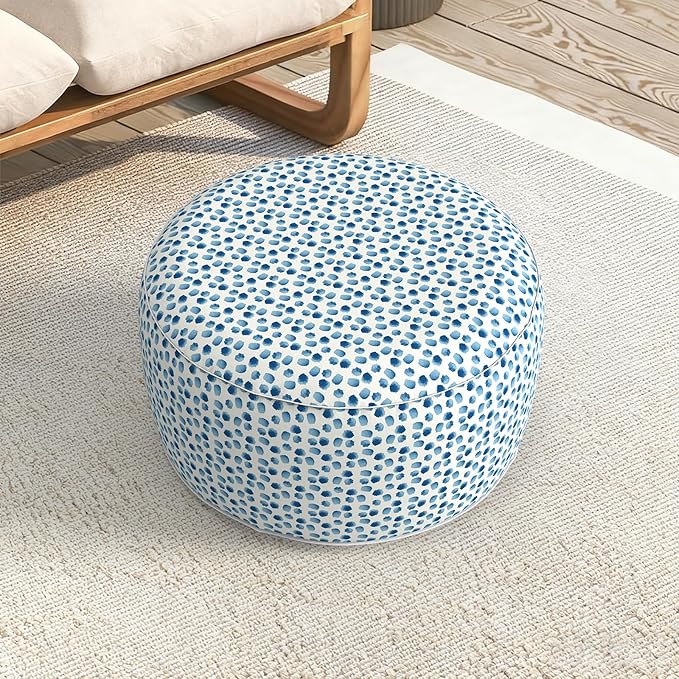 LVTXIII Indoor/Outdoor Extra Large Inflatable Ottoman Pouf D31 x H14 Inch, Round Footstool with Handle, Weather-Resistant Portable Furniture for Patio, Camping, Beach, Brush Blue