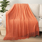 PAVILIA Coral Orange Knit Throw Blanket for Couch Bed, Soft Knitted Farmhouse Sofa Throw for Living Room, Lightweight Decorative Fall Throw Blanket for Chair, Outdoor Textured Boho Blanket, 50x60