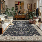 Black 8x10 Area Rug Washable Vintage Carpet Living Room Large Indoor Bedroom Non Slip Low Pile Thin Soft Stain Resistant Accent Throw Rug Dining Office Kitchen Table Rug for Under Table