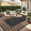 GarveeHome Large Easy Jute Rugs 10x13 Living Room Rug Modern Bordered Solid Rug with Non-Slip Backing, Non-Shedding Jute Indoor Outdoor Neutral Carpet for Dining Room, Patio, Backyard, Black Brown