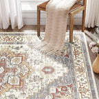 Washable Rug 9x12 Area Rugs: Boho Vintage Distressed Oriental Medallion Neutral Thin Large Rug Carpet for Living Room Bedroom Dining Room Home Office Decor - Orange Gray