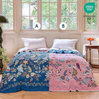 Boho Throw Blanket - 100% Cotton Ultra Soft Muslin Spring Blanket, 50"x60" Lightweight Floral Butterfly Framhouse Bedding Blanket for Bed, All Season Blue Bohemian Bedroom Home Decor Quilt