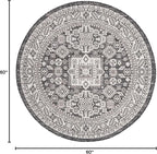 Rugs.com Outdoor Aztec Collection Rug – 5 Ft Round Charcoal Gray Flatweave Rug Perfect for Kitchens, Dining Rooms