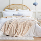 EXQ Home Fleece Blanket Twin Size for Couch or Bed - 3D Imitation Turtle Shell Jacquard Decorative Blankets - Cozy Soft Lightweight Fuzzy Flannel Blanket Suitable for All Seasons(60"×80",Beige)