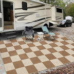 GarveeHome Checkered Easy Jute 3x5 Entryway Rug Machine Washable Outdoor Patio Rug Non-Slip Backing Checkerboard Brown Indoor Outdoor Carpet for Hallway Bathroom Kitchen Bedroom