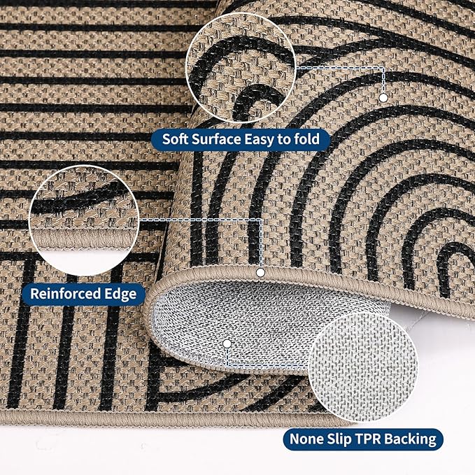 GarveeHome Rainbow Easy Jute Rug 8x10 Abstract Washable Non Slip Living Room Ultra-Thin Bedroom Rug, Non Skid Backing Non Shedding Accent Carpet for Dining Room Office