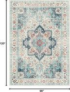 GENIMO 8x10 Area Rugs for Living Room, Machine Washable Non Slip Rugs, Low Pile Lightweight Vintage Print Rug for Bedroom, Dining Room, Home Office, Cyan/White