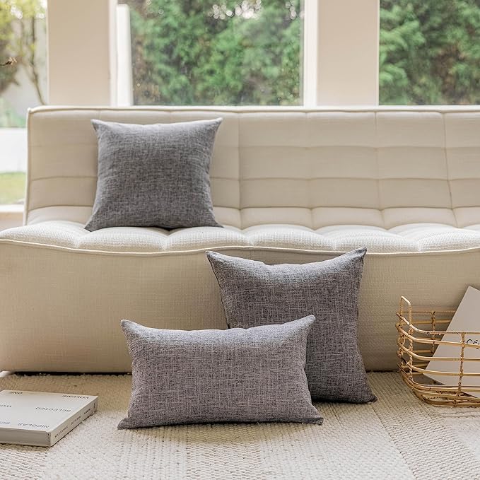 Home Brilliant Gray Pillow Covers 18x18 Inch Soft Lined Linen Throw Pillow Cases Spring Decorative Throw Pillow Covers for Couch Sofa Garden Car, Pack of 4, 18 x 18 Inch, Ash Grey