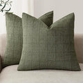 Foindtower Set of 2 Decorative Linen Check Throw Pillow Covers Neutral Farmhouse Vintage Cushion Covers Modern Boho Home Decor for Sofa Chair Couch Bedroom Living Room,16×16 Inch,Olive Green
