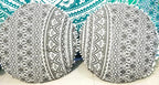 CRAFT KALA Mandala Floor Pillow Cushion Cover Seating Throw Cover Hippie Decorative Bohemian Ottoman Poufs Pom Pom Pillow Cases Boho Indian Cotton Living Room Home Décor 24" Round Set Of 2, Grey Ombre