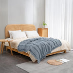Ultra Soft Pre-Washed Quilted Throw Blanket, Ruffle Fringed Dark Blue Decorative Throw, Stone Washed Chic Rustic Blanket for Sofa Couch Bed Chair, 50"x 60"